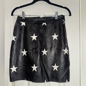 Nasty Gal Black Faux Leather Mini Skirt with White Star Print